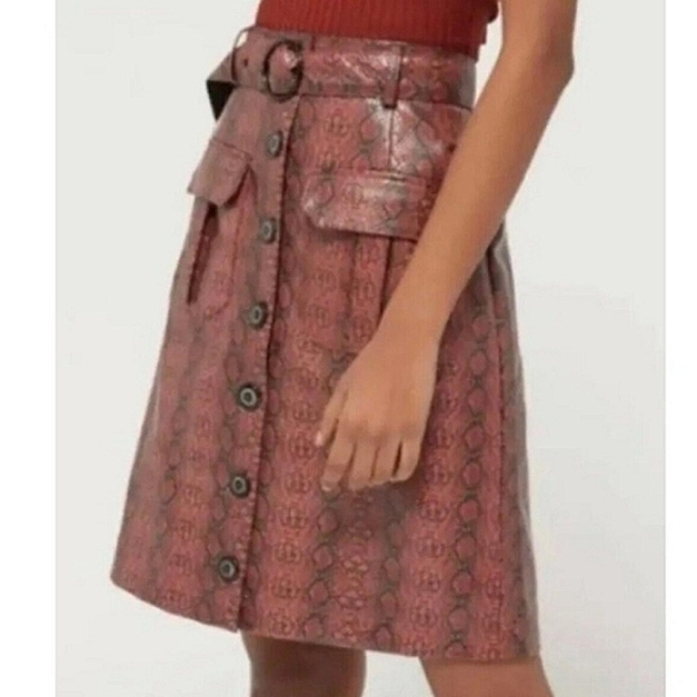 7157 * Urban Outfitters Finley Faux Snake Print Skirt Rust Black Size L NWT